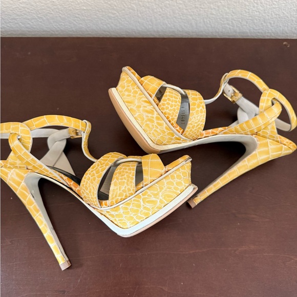 AUTHENTIC YSL Tribute Platform Sandals 37 Yellow Croc Embossed $1,200 Retail 🔥 - Picture 11 of 15